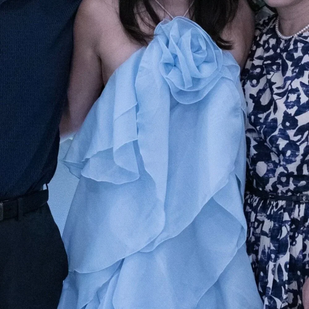 Ethereal Blue Cascading Ruffle Halter Maxi Gown - Picture 2 of 4